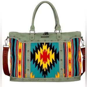 Montana West Green Tote with Aztec Multicolor Pattern